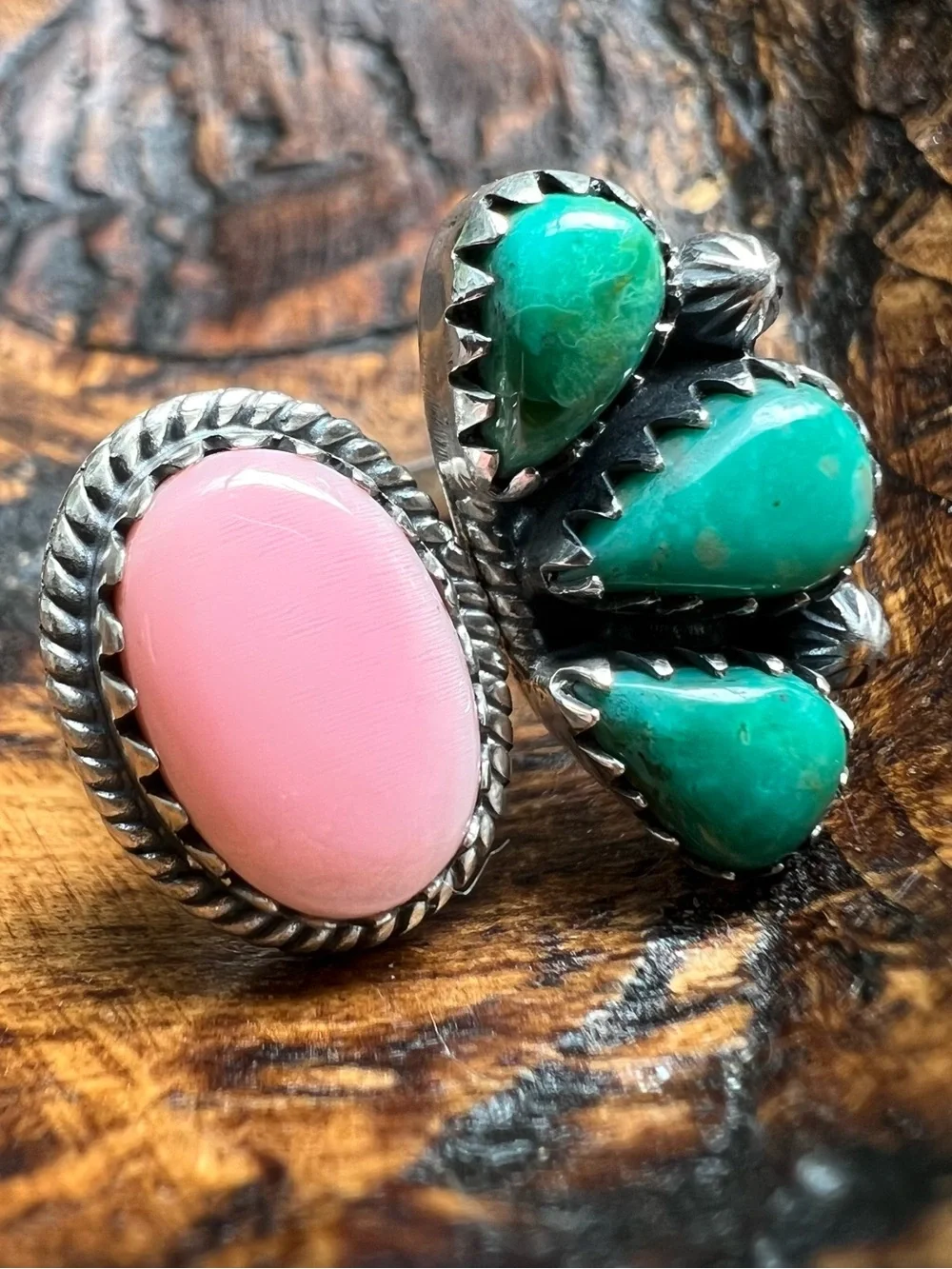 Sterling Kingman Turquoise Queen Conch Floating Ring Size 9 Southwestern